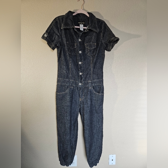 Baby Phat Y2k Vintage Dark Denim Cropped Jogger Utility Jumpsuit Size 11 - Picture 2 of 14